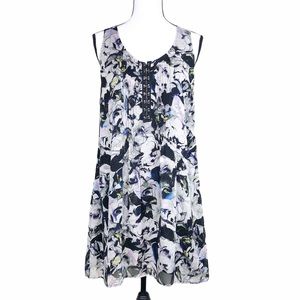 Hinge Black Floral Sleeveless Silk Dress
